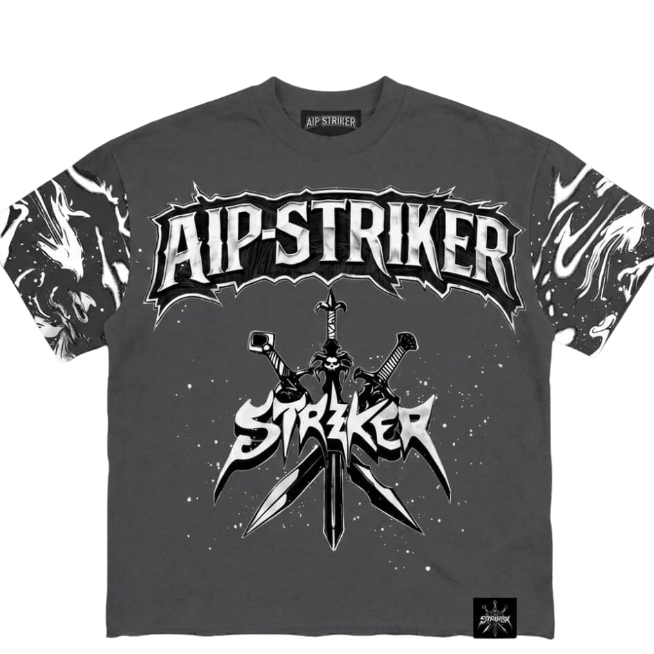 Gray t-shirt with 'AIP-STRIKER' logo and design on a white background