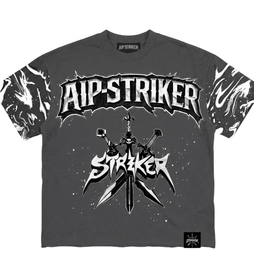 Gray t-shirt with 'AIP-STRIKER' logo and design on a white background