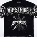 Black t-shirt with 'AIP-STRIKER' logo and design on a white background